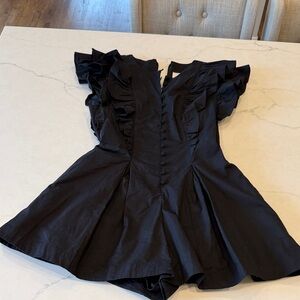 Maeve  Ruffle- Sleeve Button-Front Romper